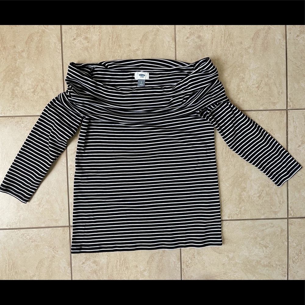 Black & White Striped Off Shoulder Top